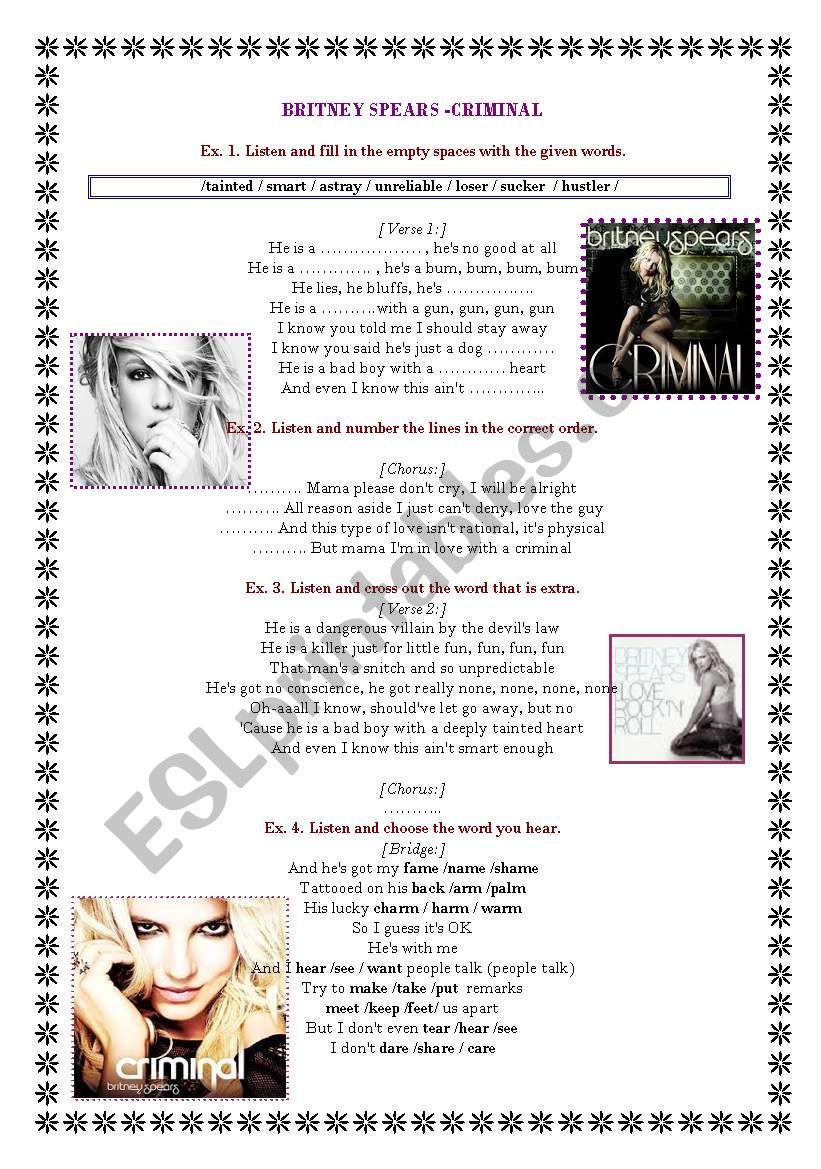 Song worksheet - Brithey Spears - Criminal