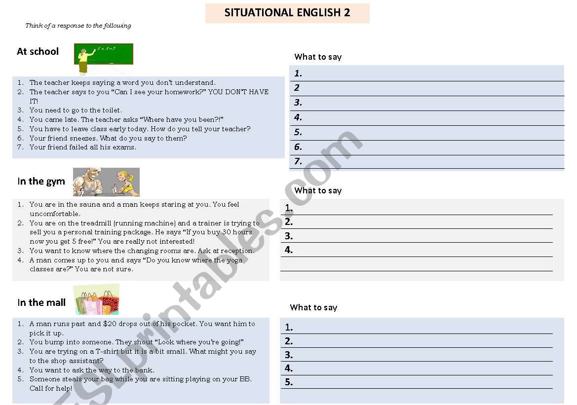 Situational English Part 2: worksheet