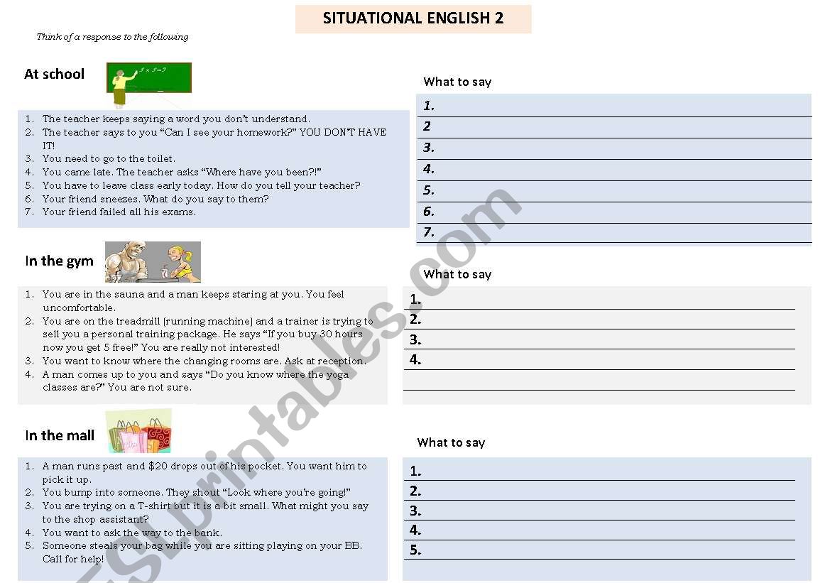 Situational English Part 2: worksheet