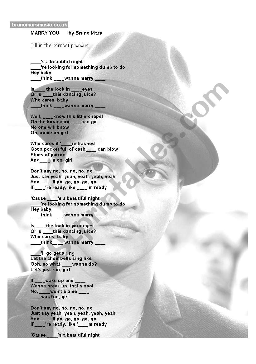 Marry you by Bruno Mars worksheet
