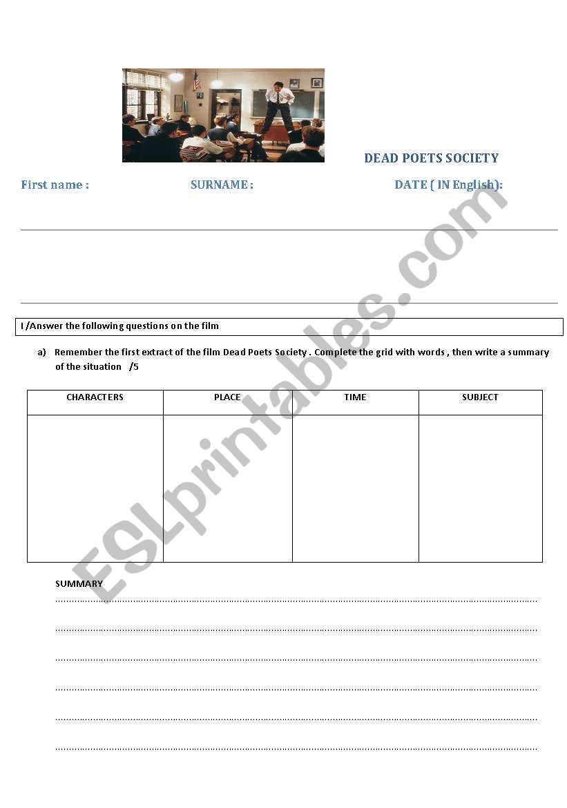 dead poets society worksheet
