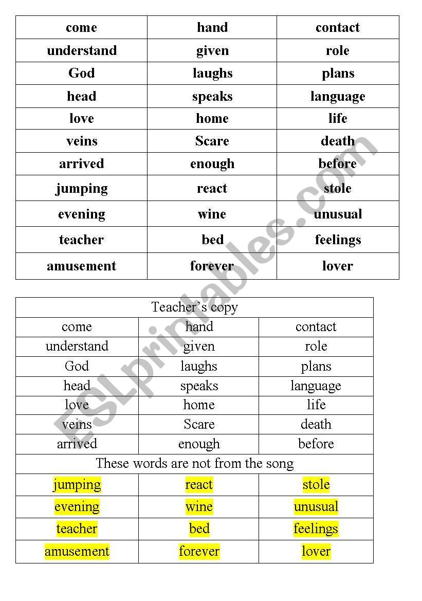 Feel - Robbie Williams worksheet