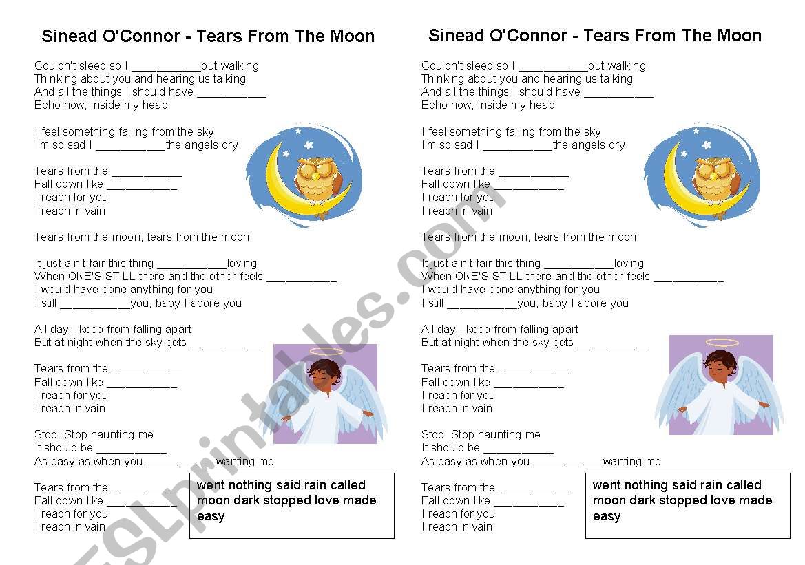 Tears from the moon worksheet