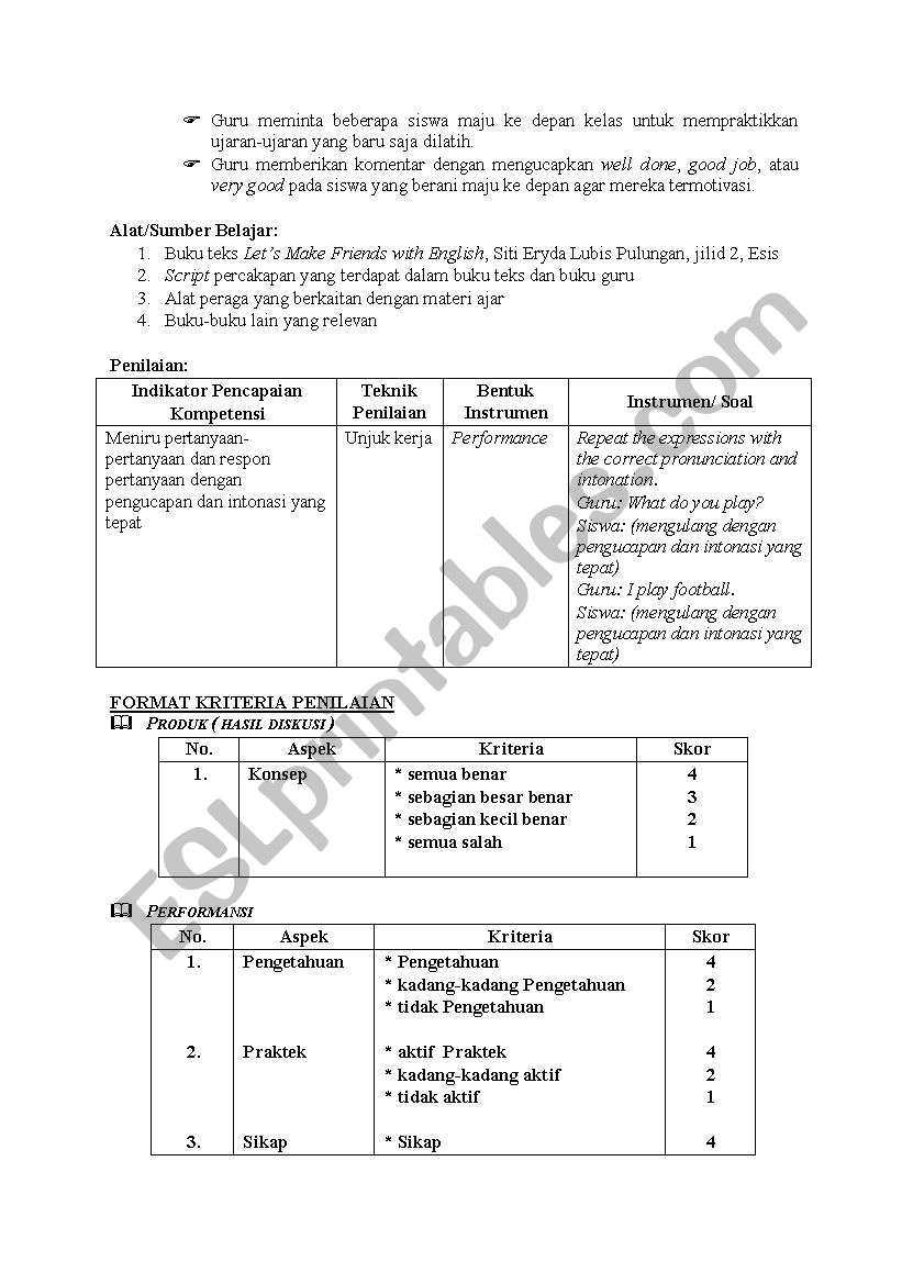 English Worksheets Lesson Plan