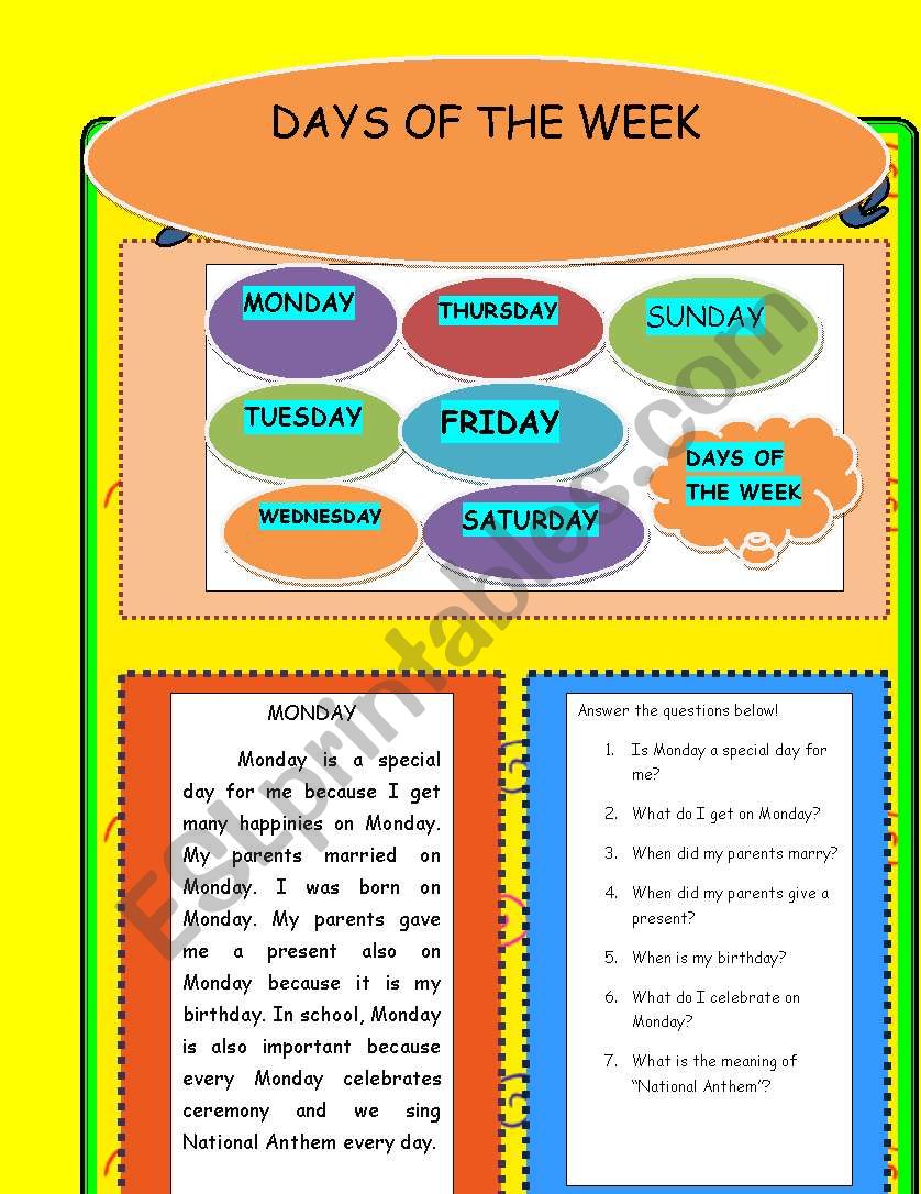 days of the week worksheet