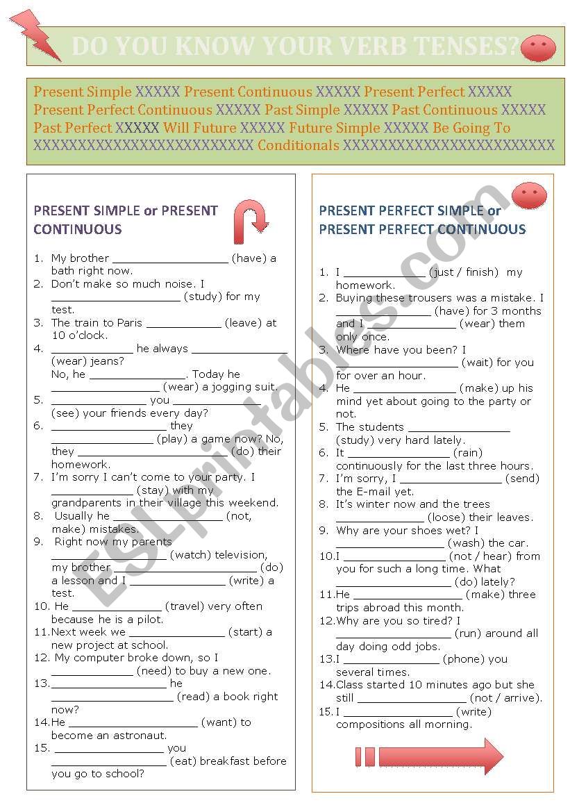 do you know your verb tenses? worksheet