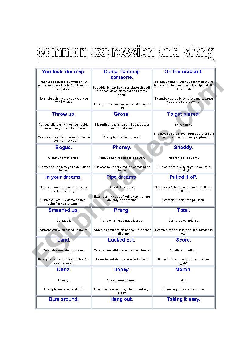 Common Expression and slang worksheet