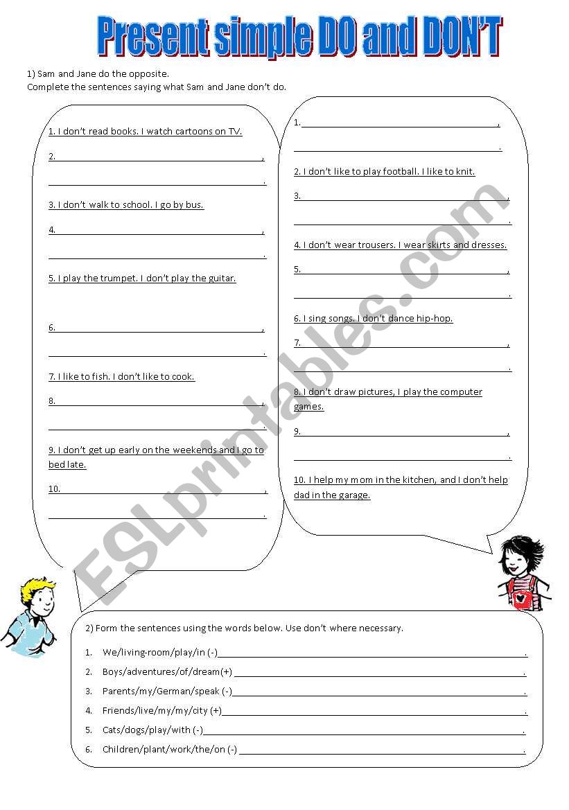 Present simple DO and DONT worksheet