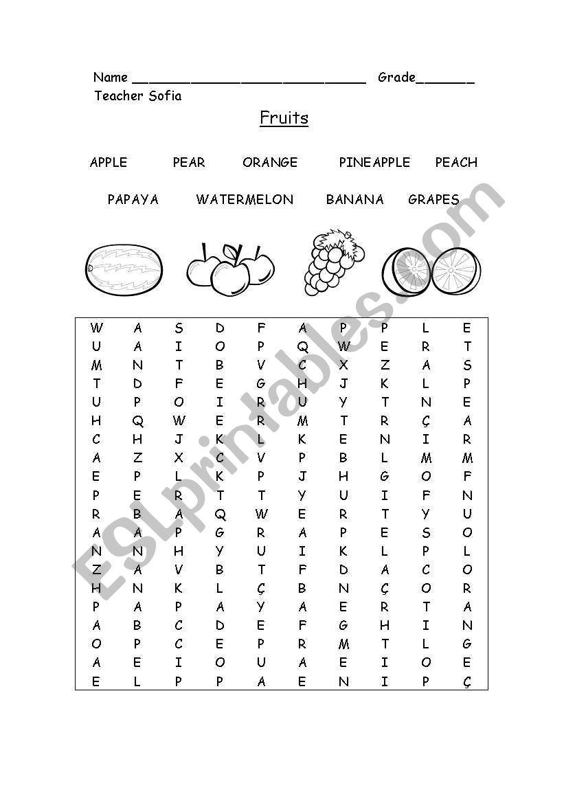 Fruits worksheet