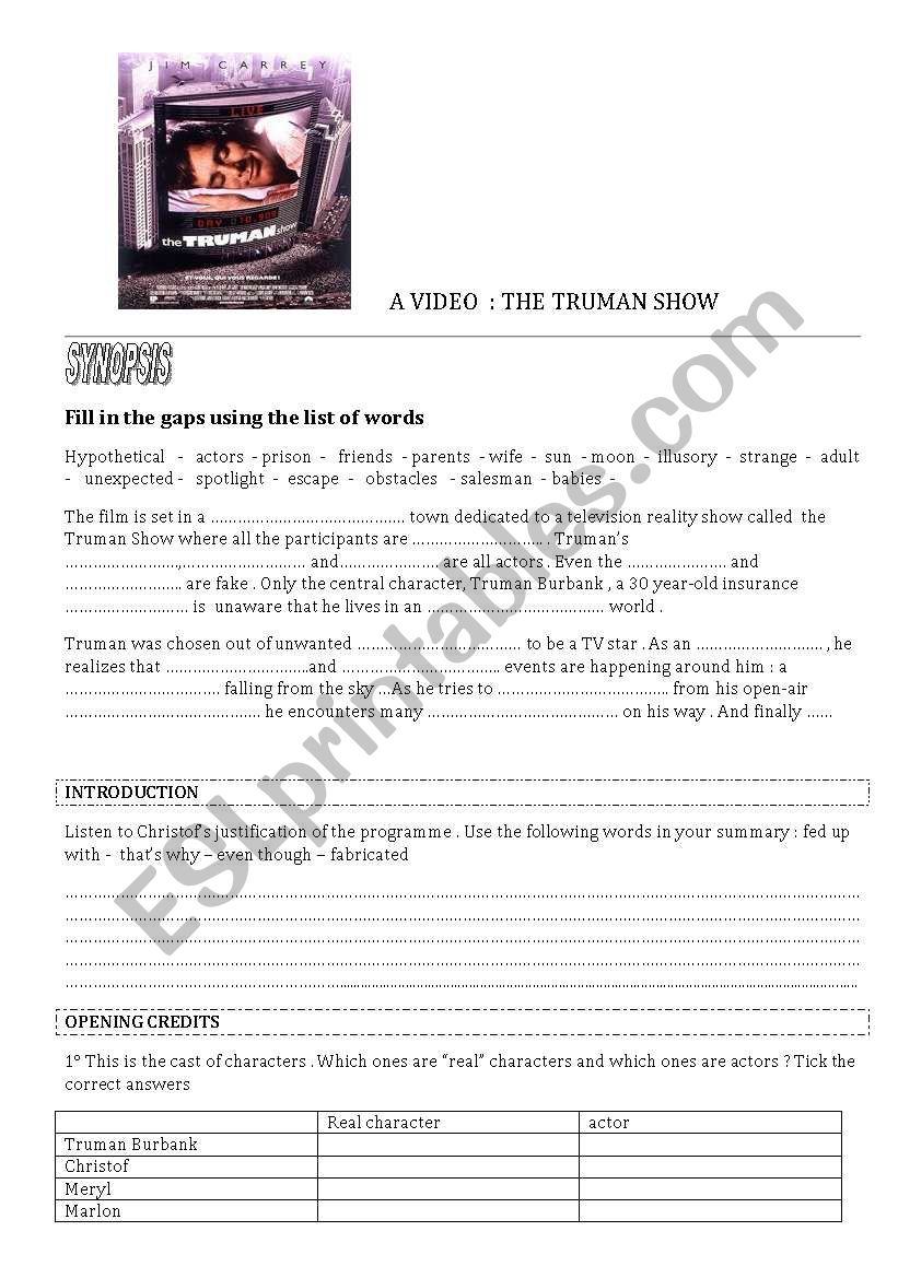 The Truman Show  worksheet