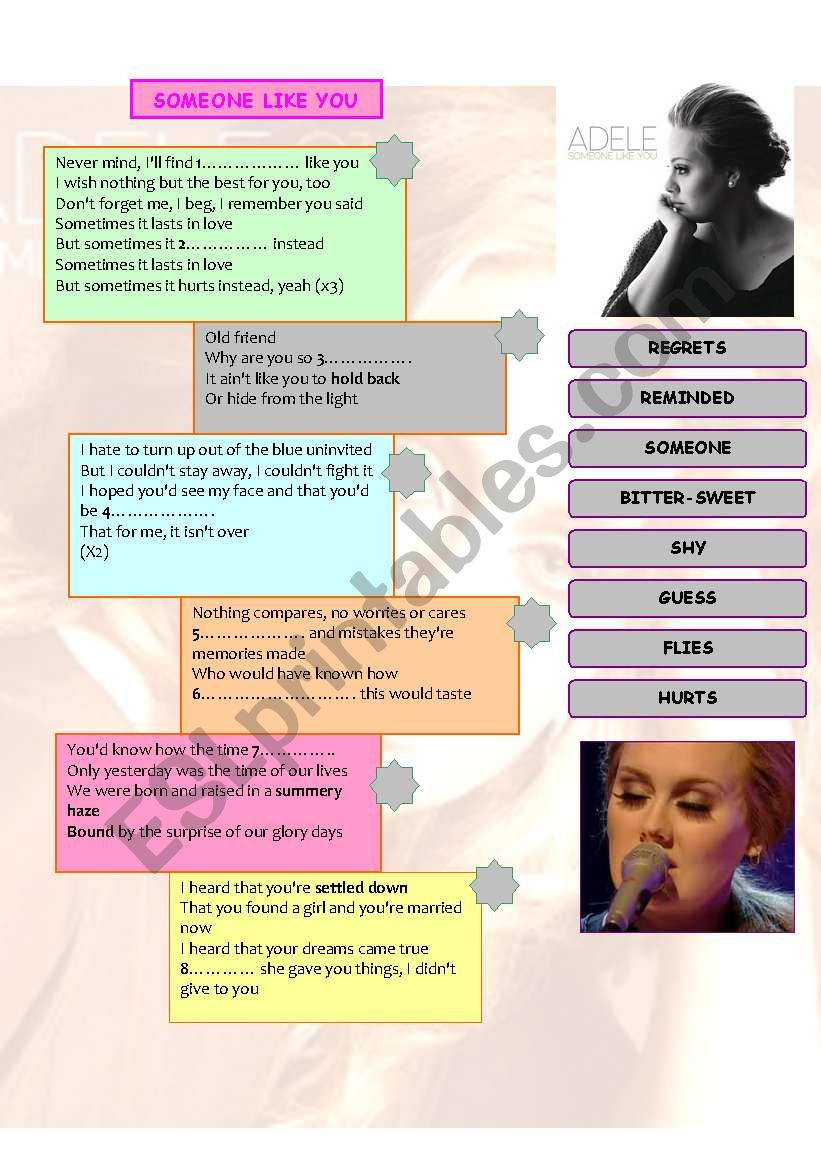 ADELE - SOMEONE LIKE YOU worksheet