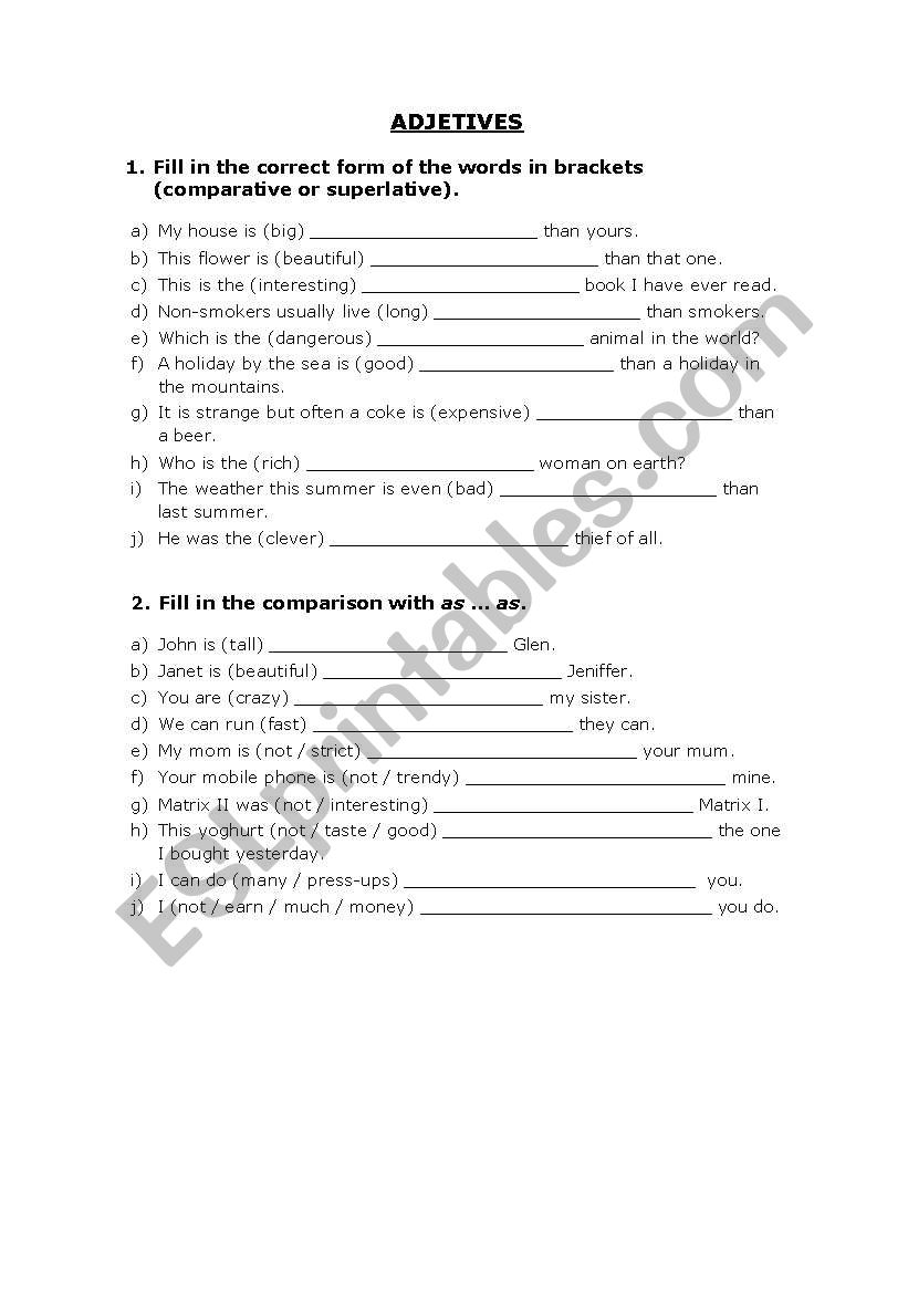 Comparatives worksheet