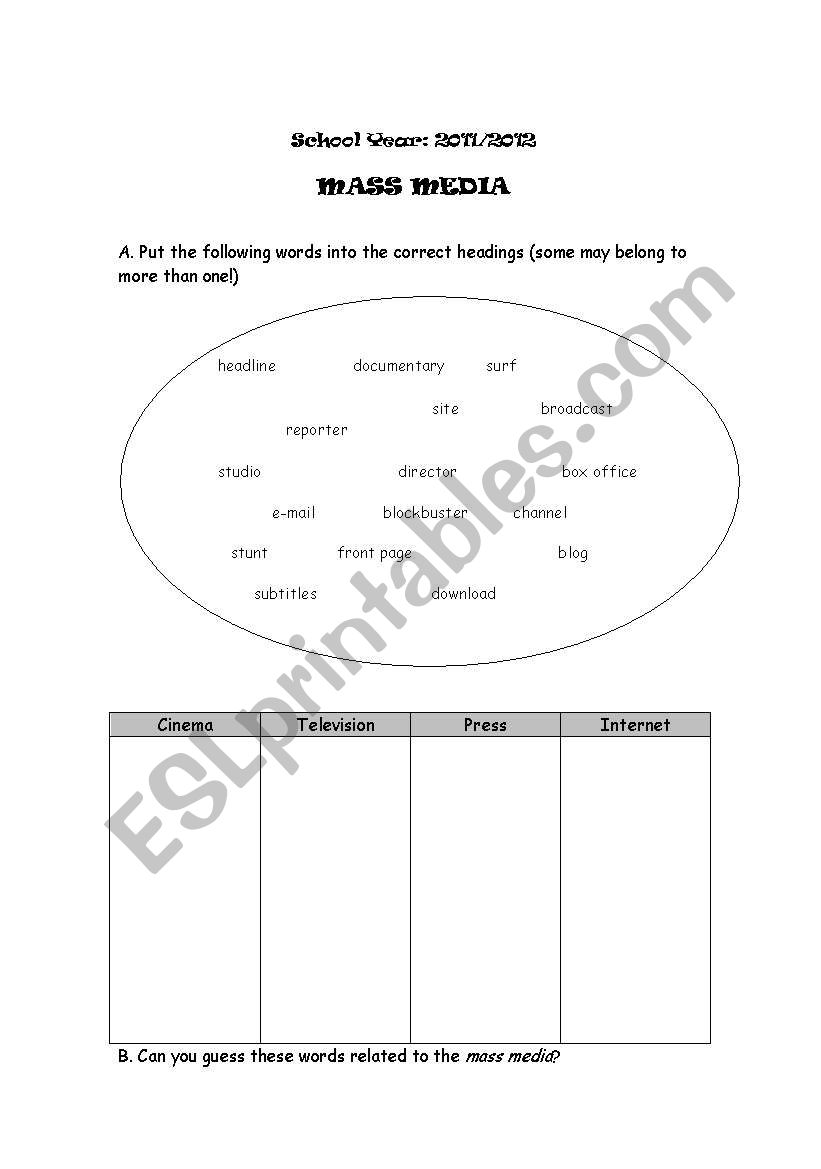 Media worksheet