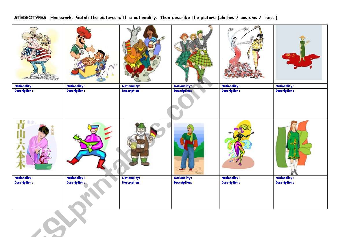 Nationality Stereotypes worksheet