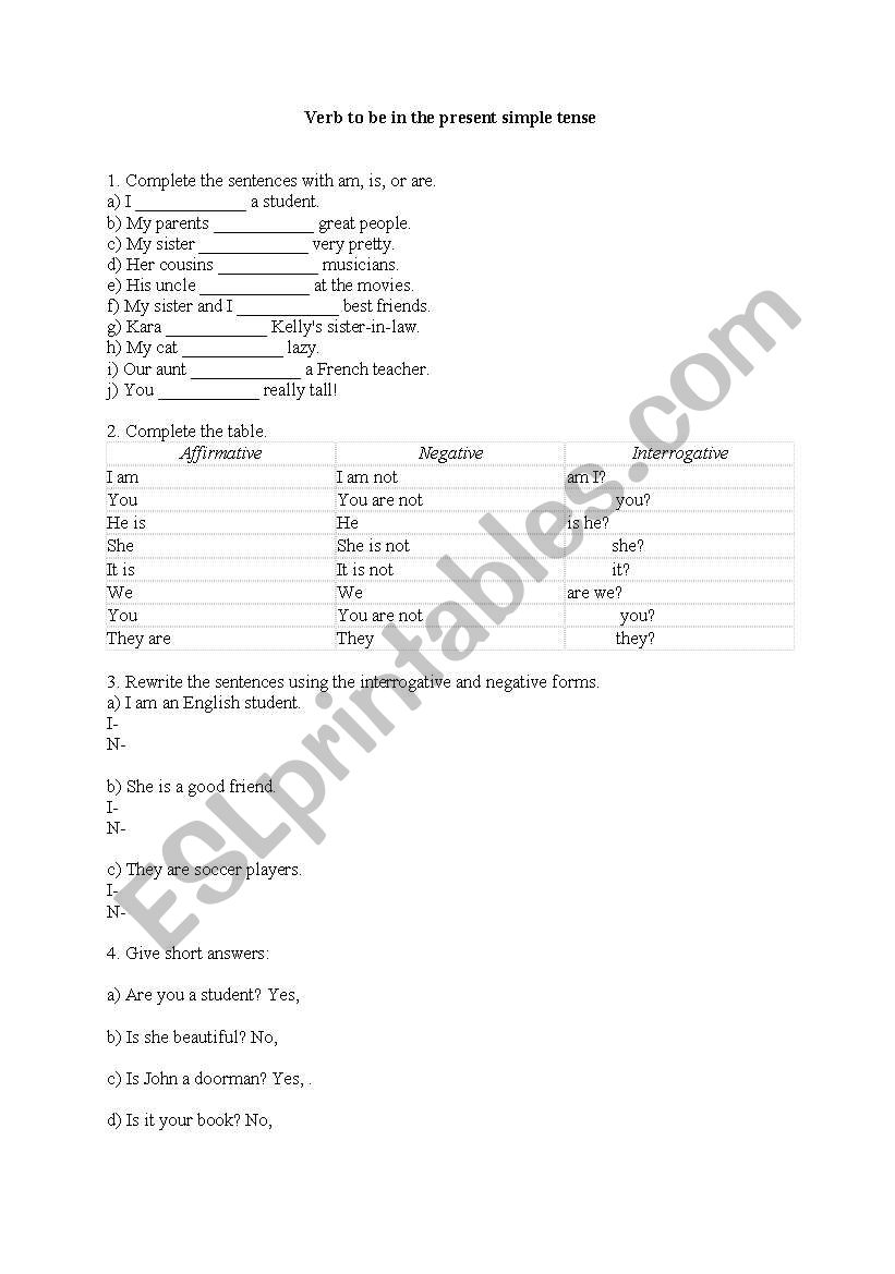 Verb to be worksheet