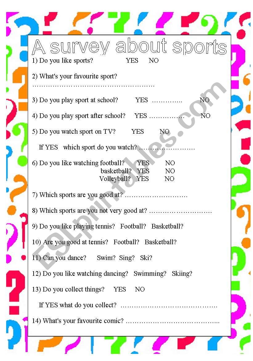 a survey about sports worksheet