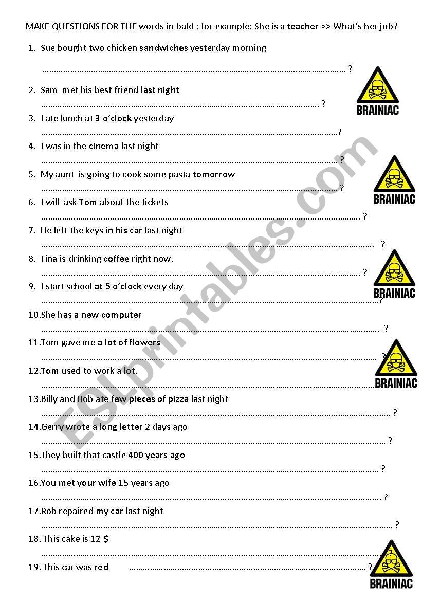 40  sentences for forming questions in basic tenses