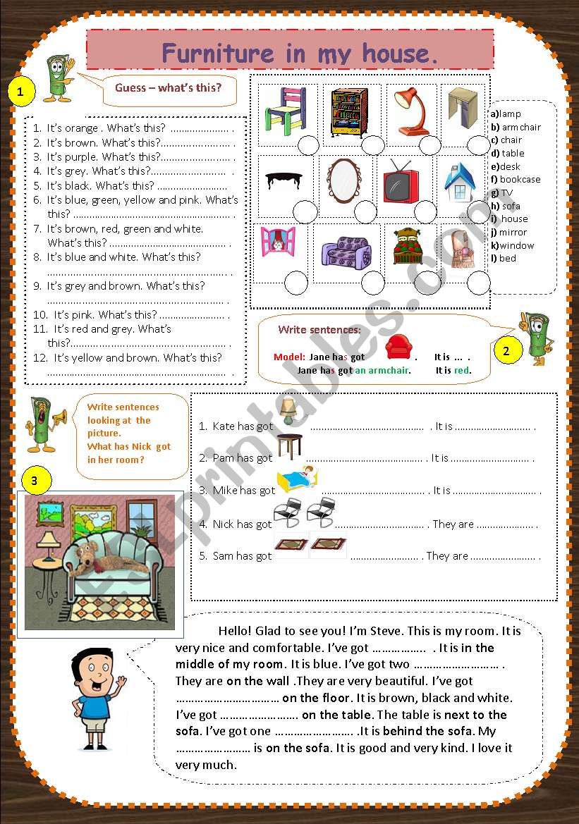 Furniture (singular&plural)/Colours/Prepositions