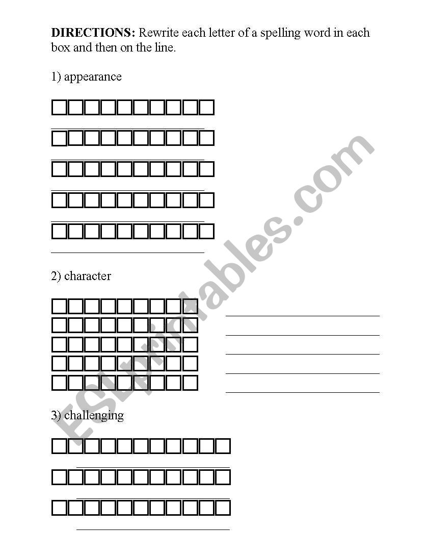 Intensive Spelling Practice Worksheet