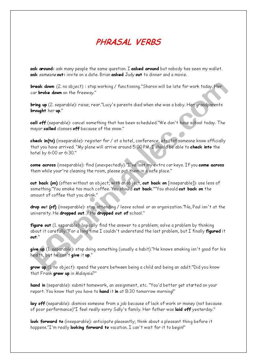 Phrasal verbs worksheet