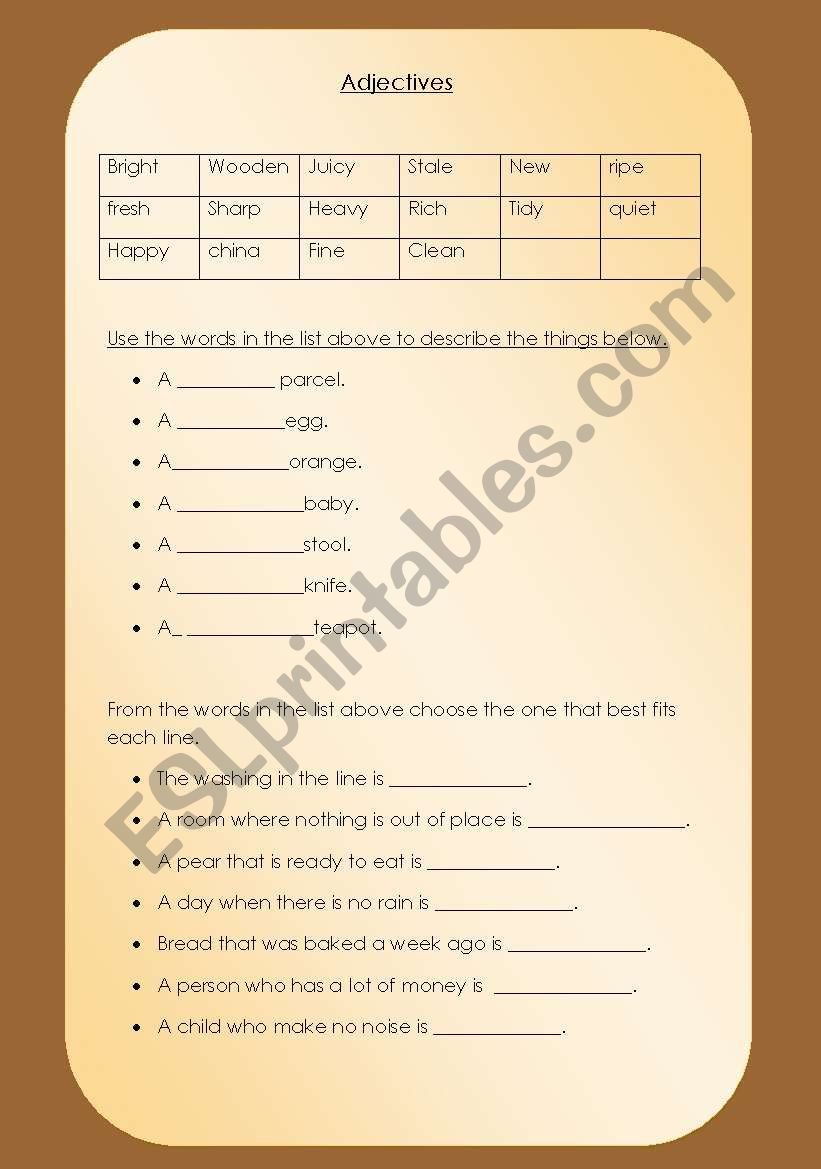 Adjectives (part 1) worksheet