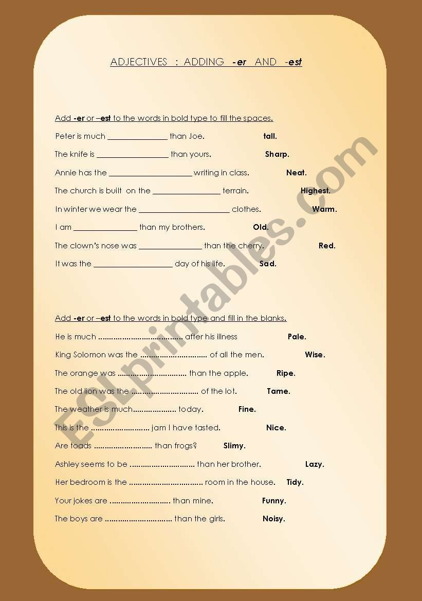 Adjectives ( part 2) worksheet