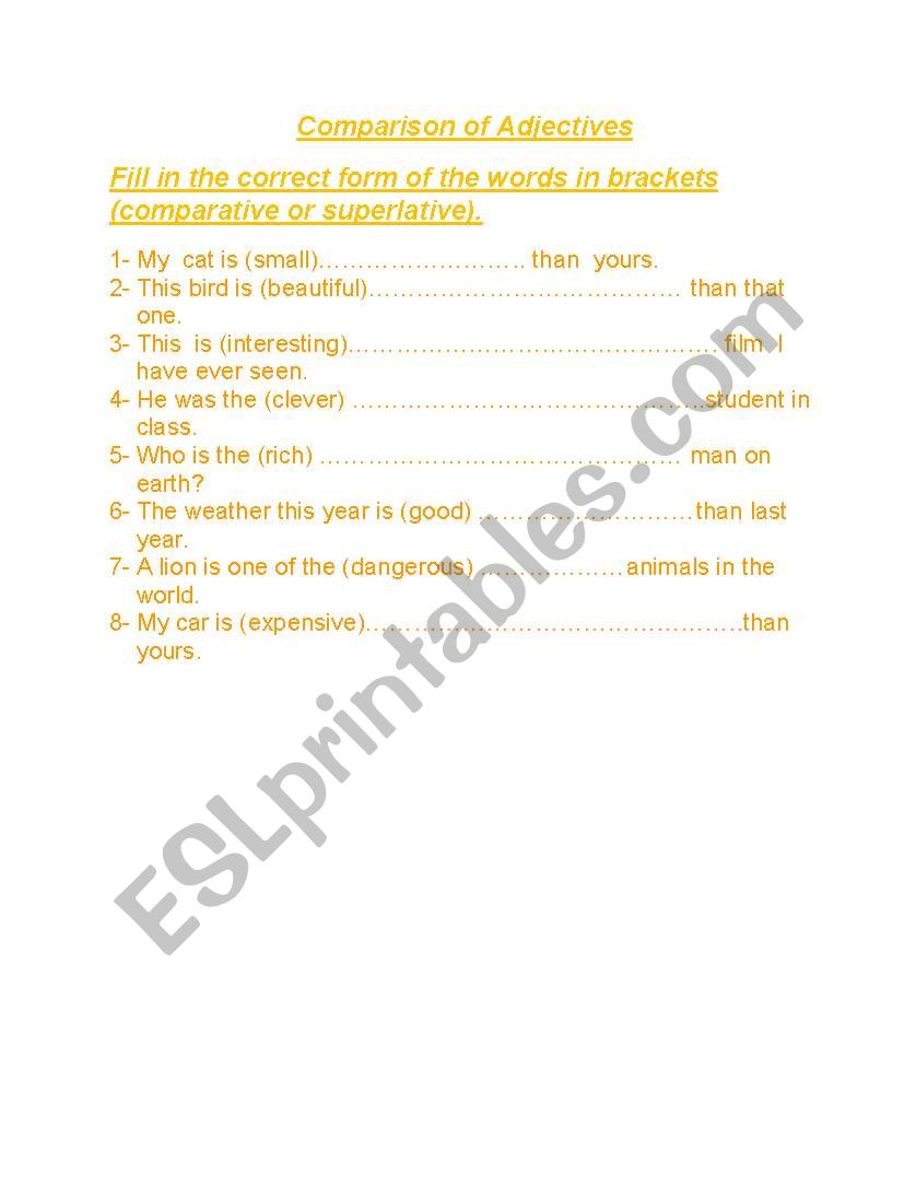 comparison of adjectives worksheet