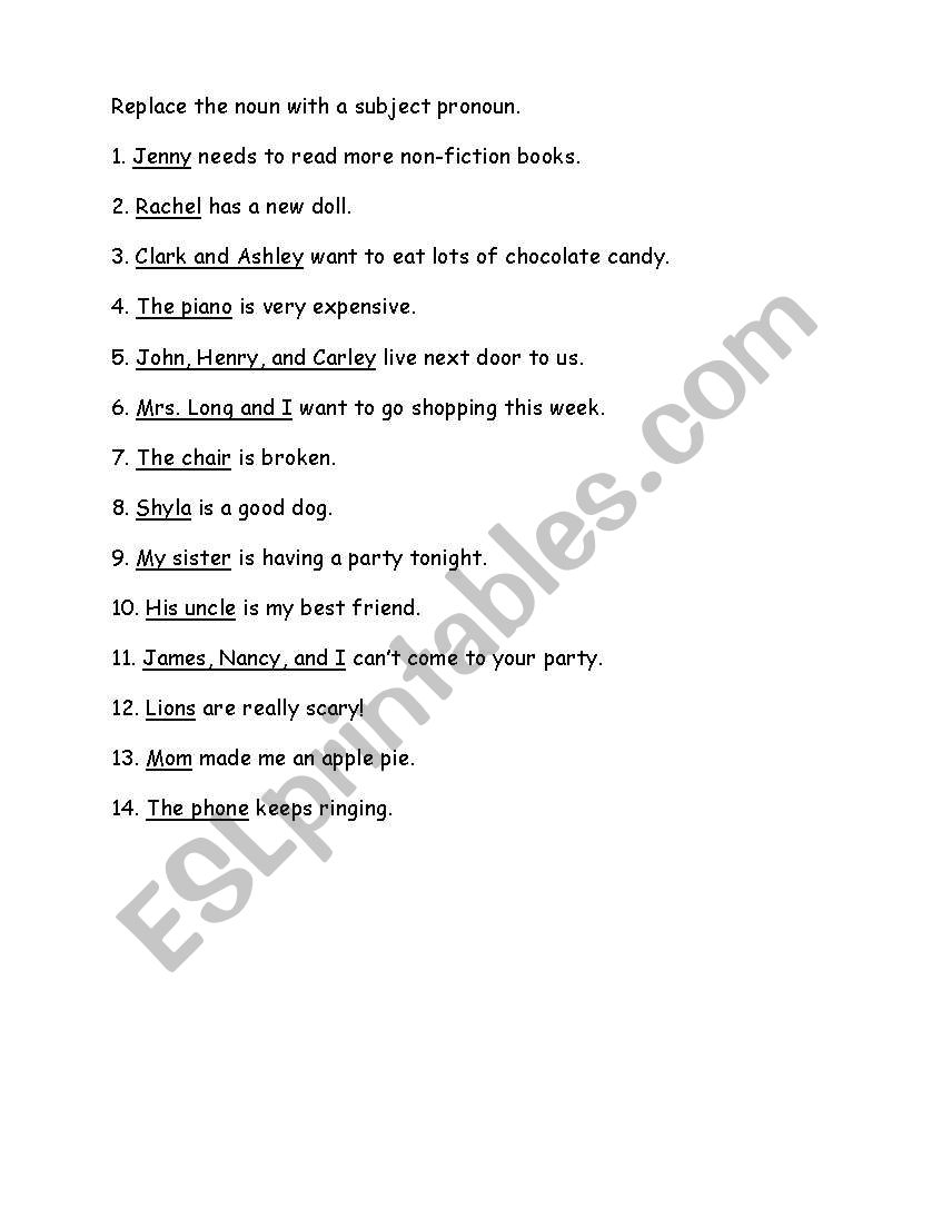 Subject pronouns worksheet