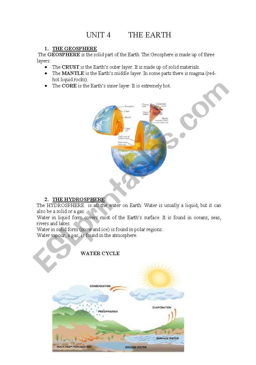 THE EARTH worksheet