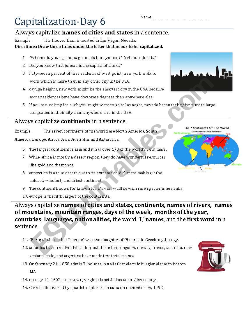 Capitalization- Day 6 worksheet