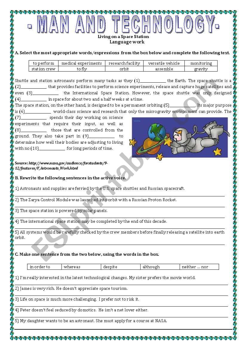 Life on a space station worksheet