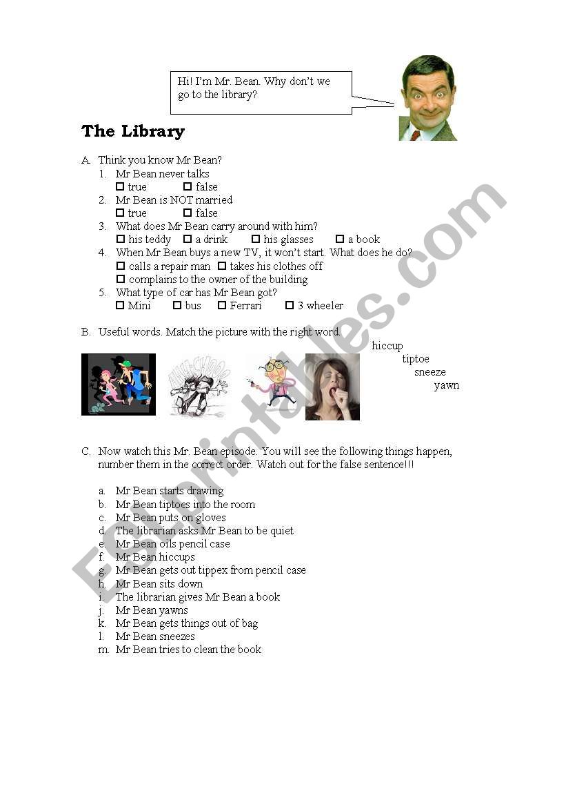 Mr. Bean - the library worksheet