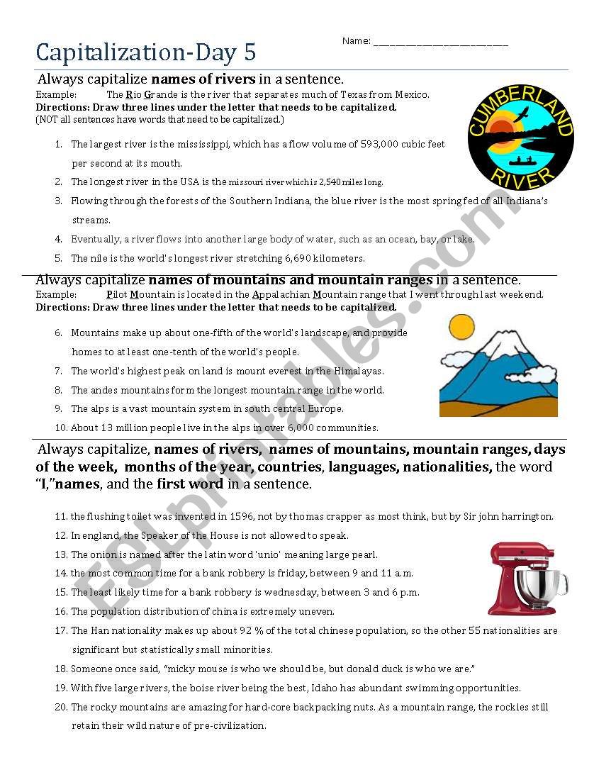 Capitalization- Day 5 worksheet