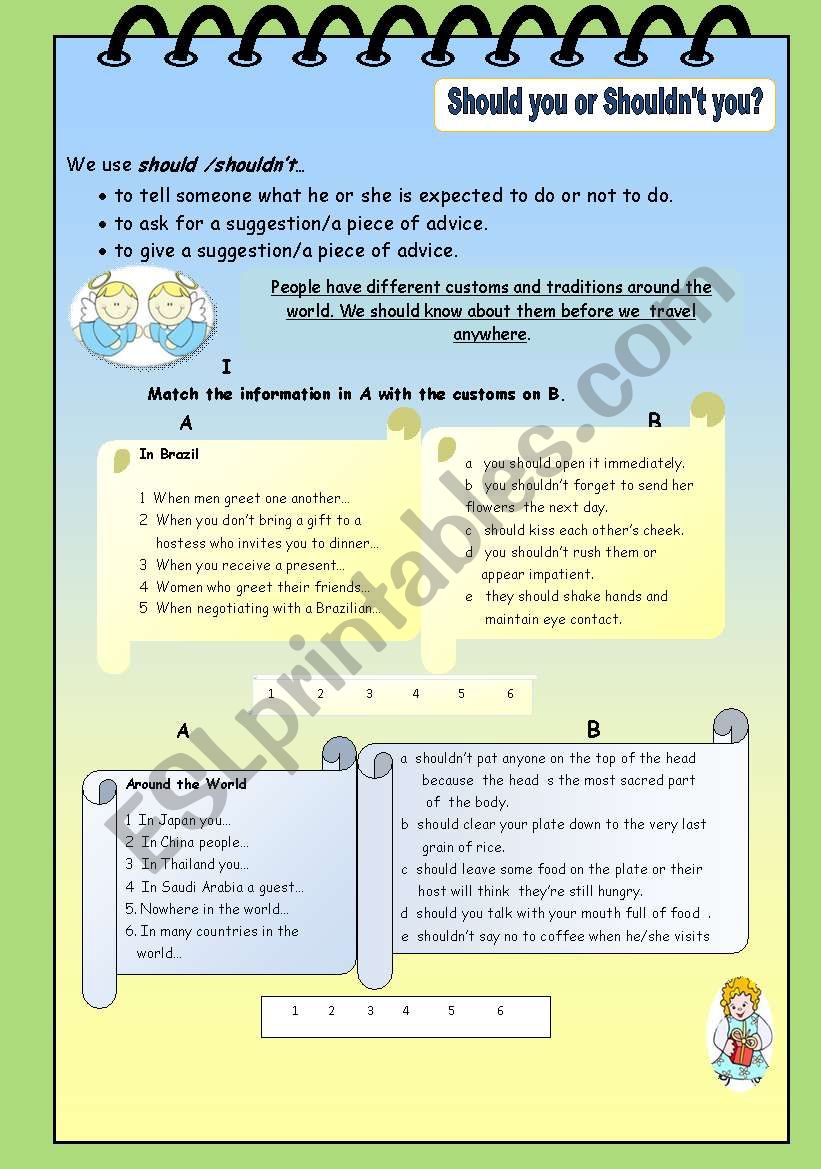 Should you or shouldnt you? worksheet