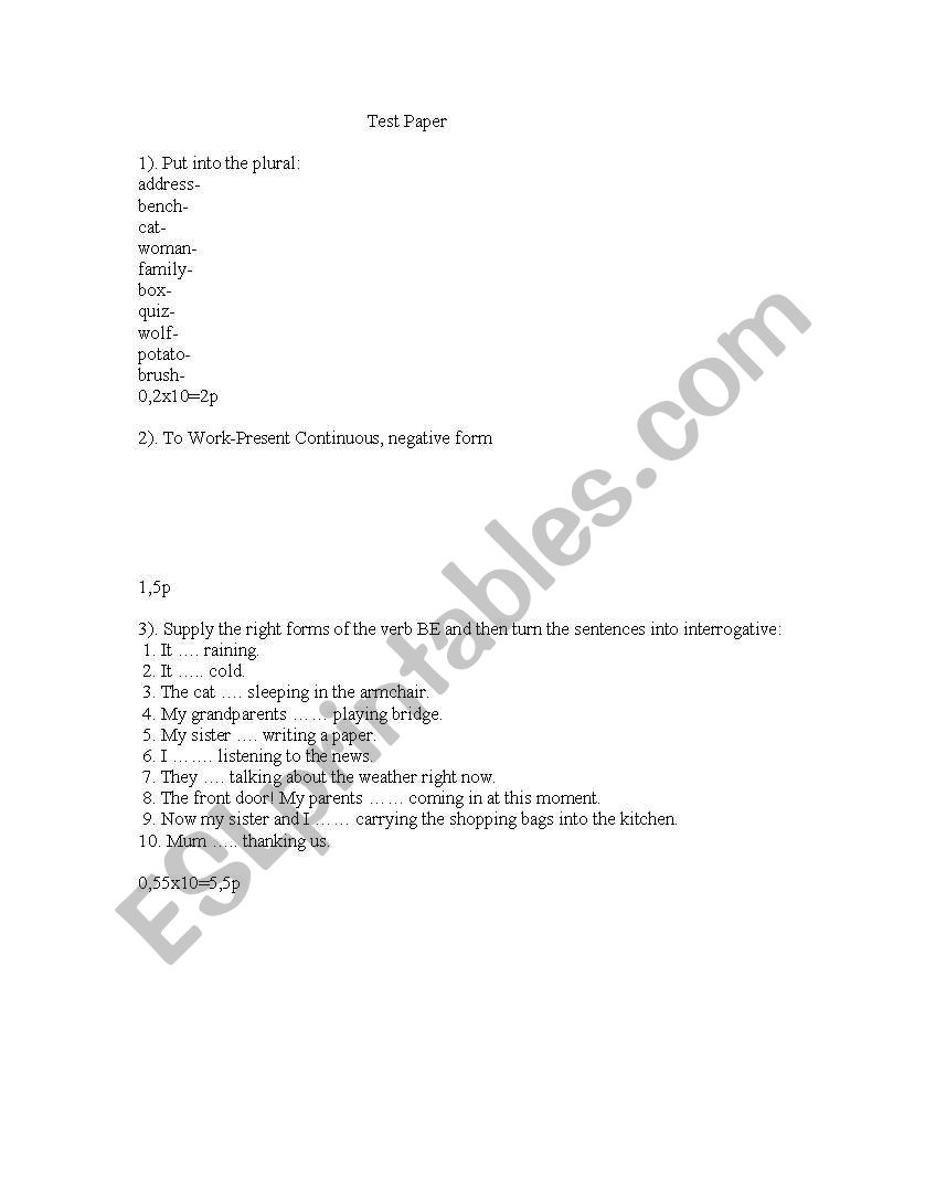 test present continuous worksheet