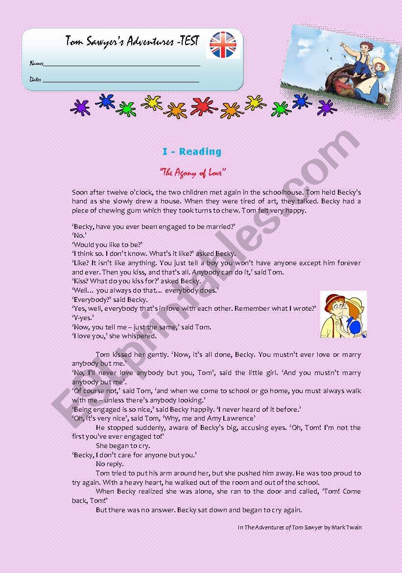 Tom SawyerÂ´s Adventures worksheet