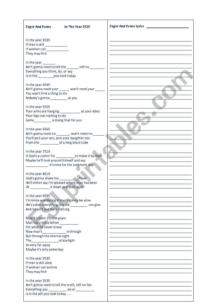 Identity- In the Year 2525 worksheet