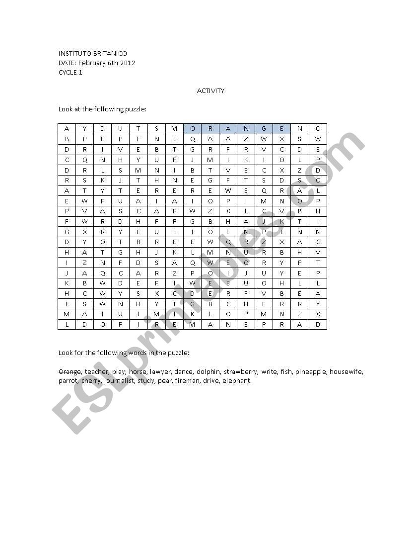 Puzzle about vocabulary worksheet