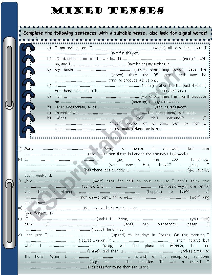 Mixed tenses worksheet