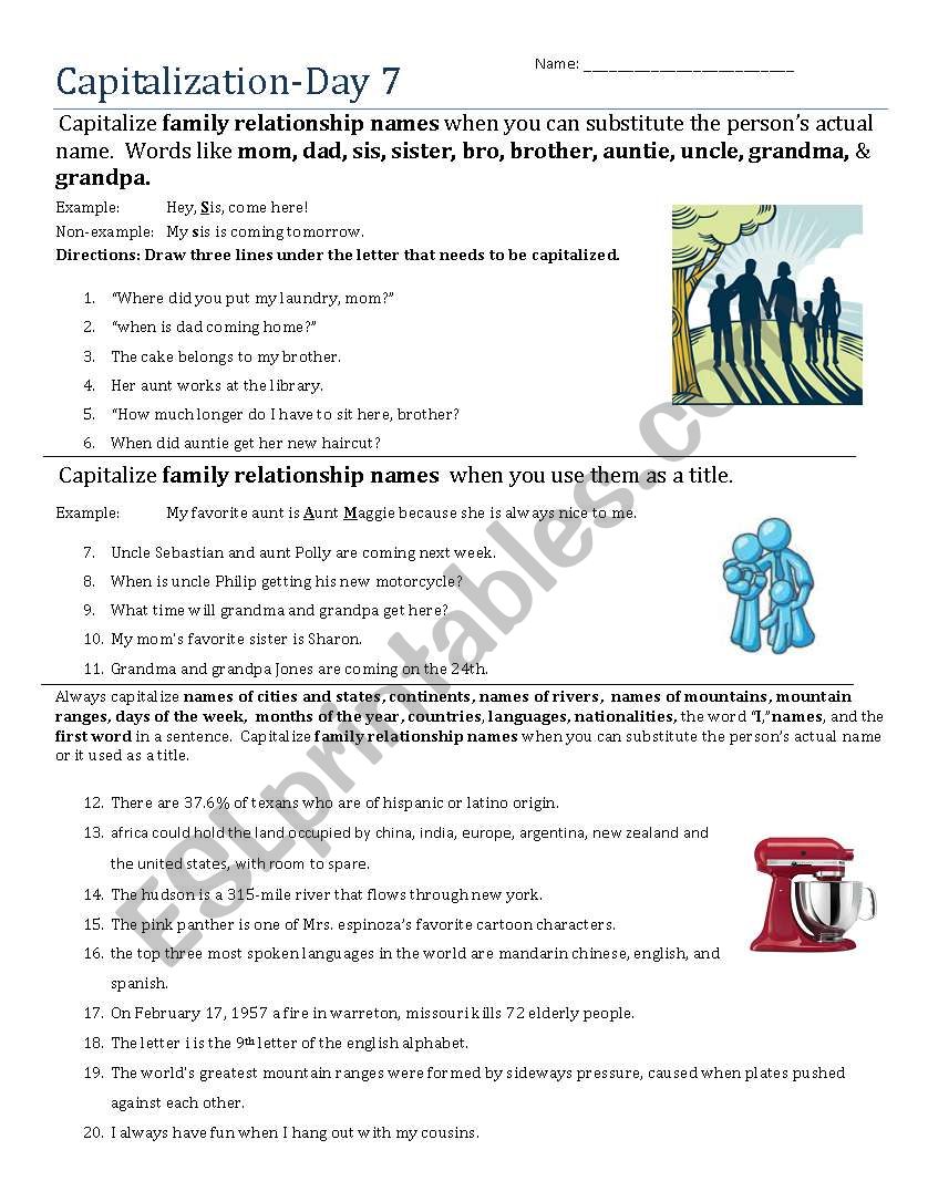 Capitalization- Day 7 worksheet