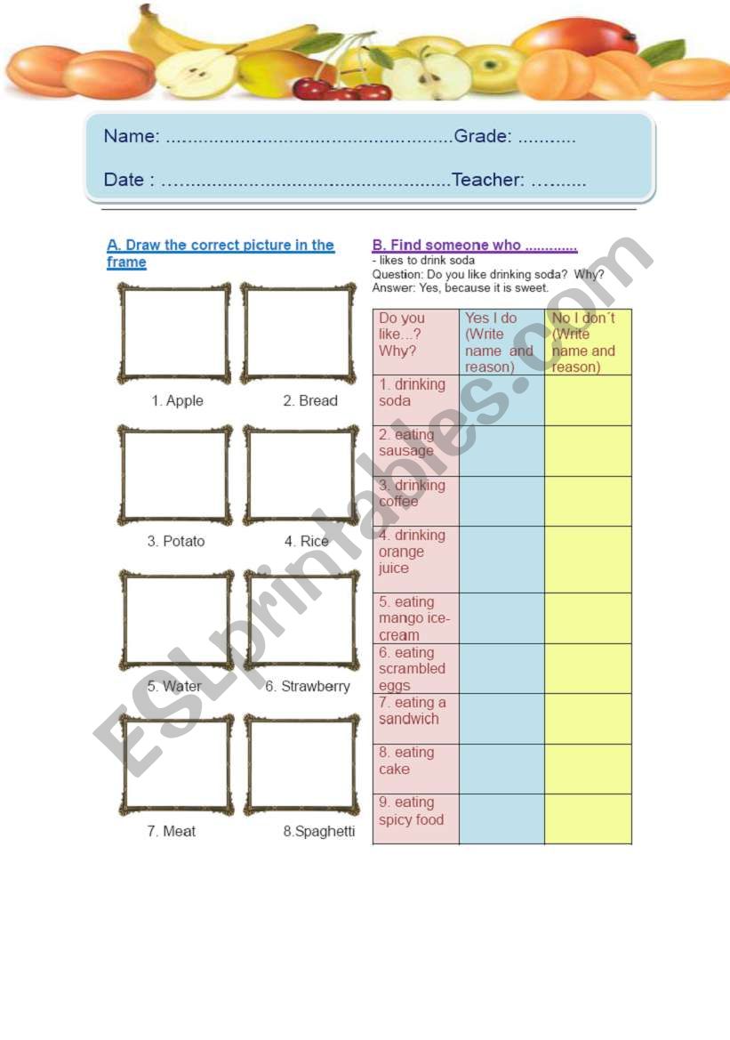 Food worksheet