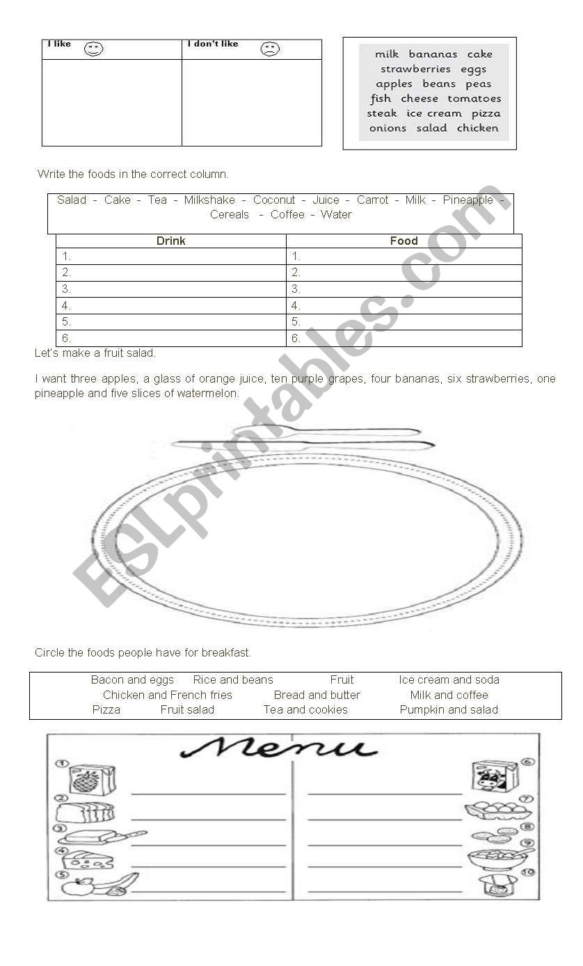 Foods and drinks  worksheet