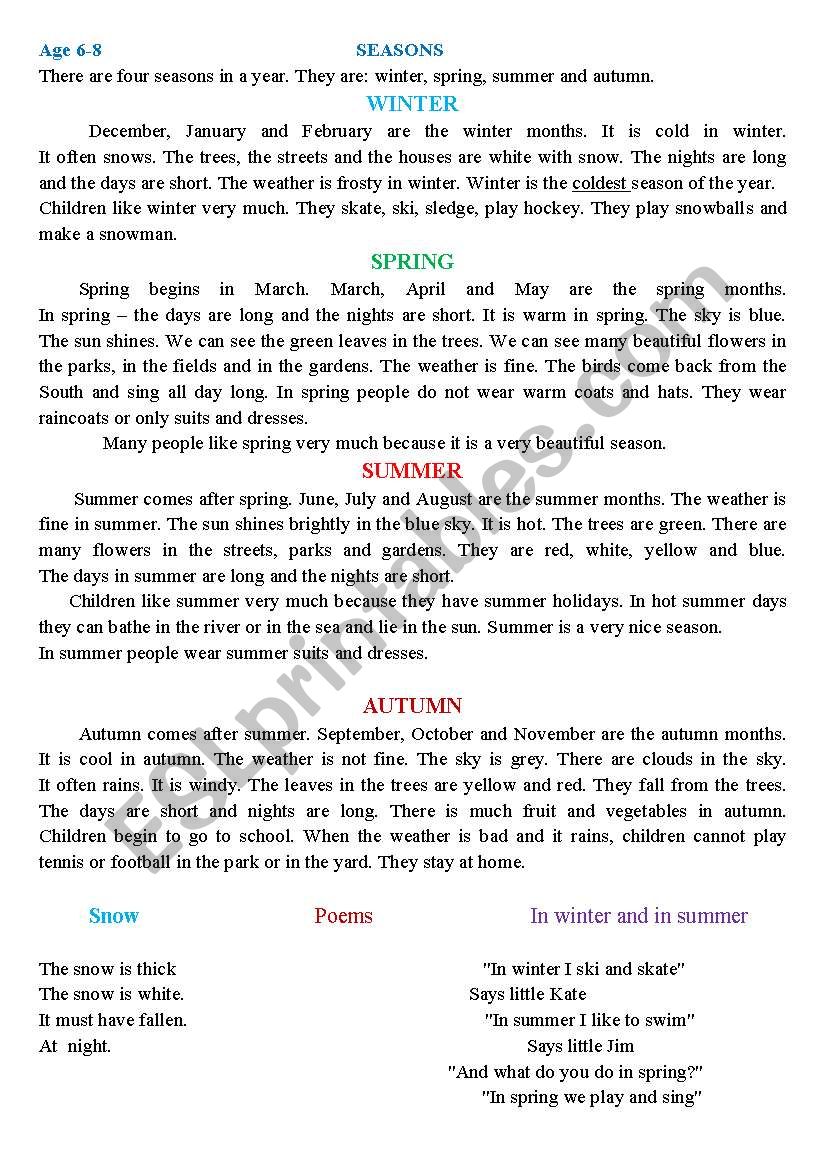 Seasons worksheet