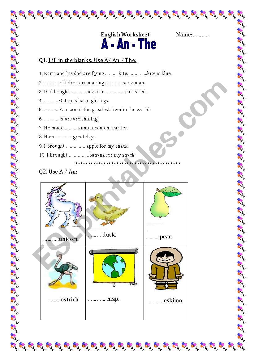 a- an - the worksheet