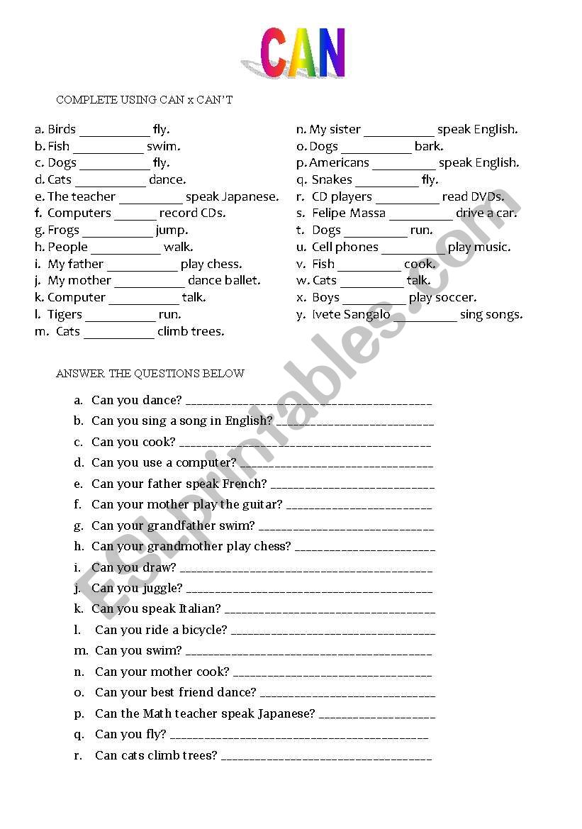 CAN worksheet