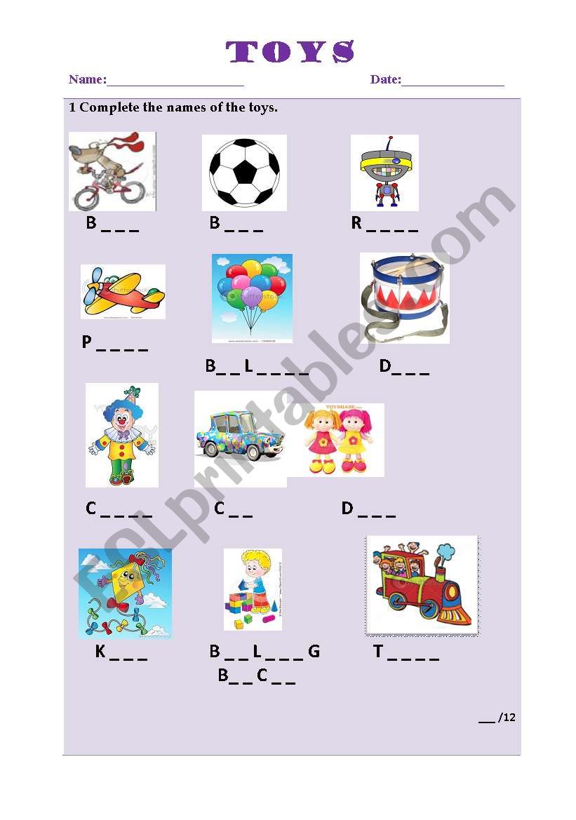 Toys worksheet