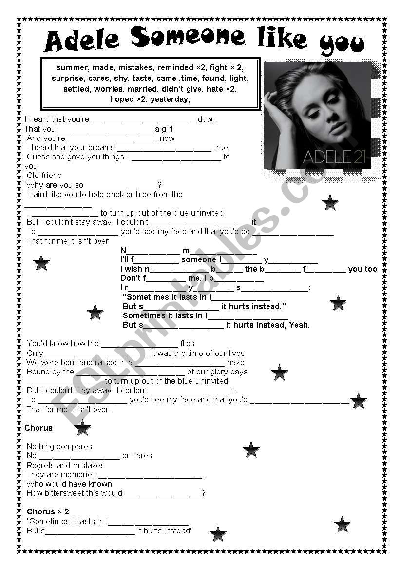 Adele Someone like you worksheet