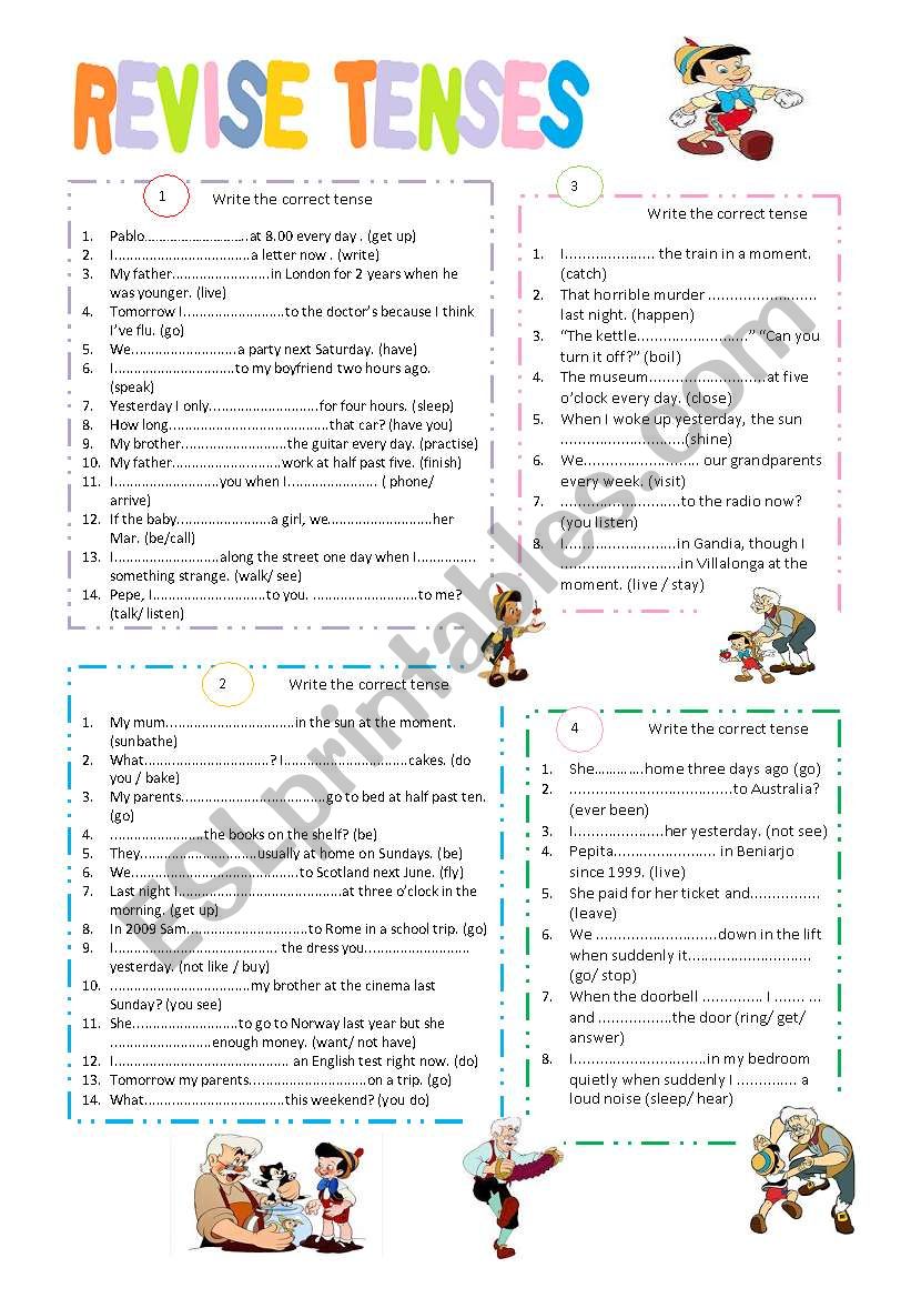 revise verb tenses ( A2) worksheet