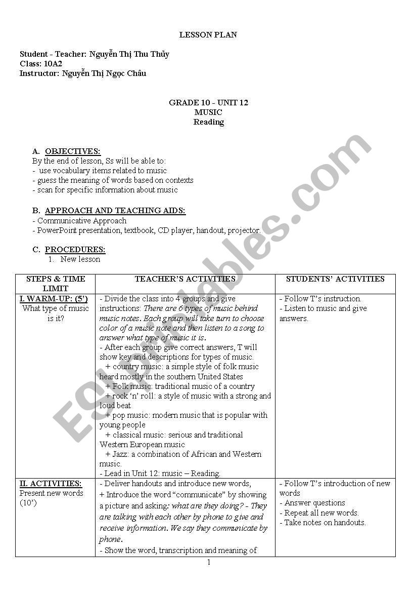 lesson plan reading English 11 Unit 12