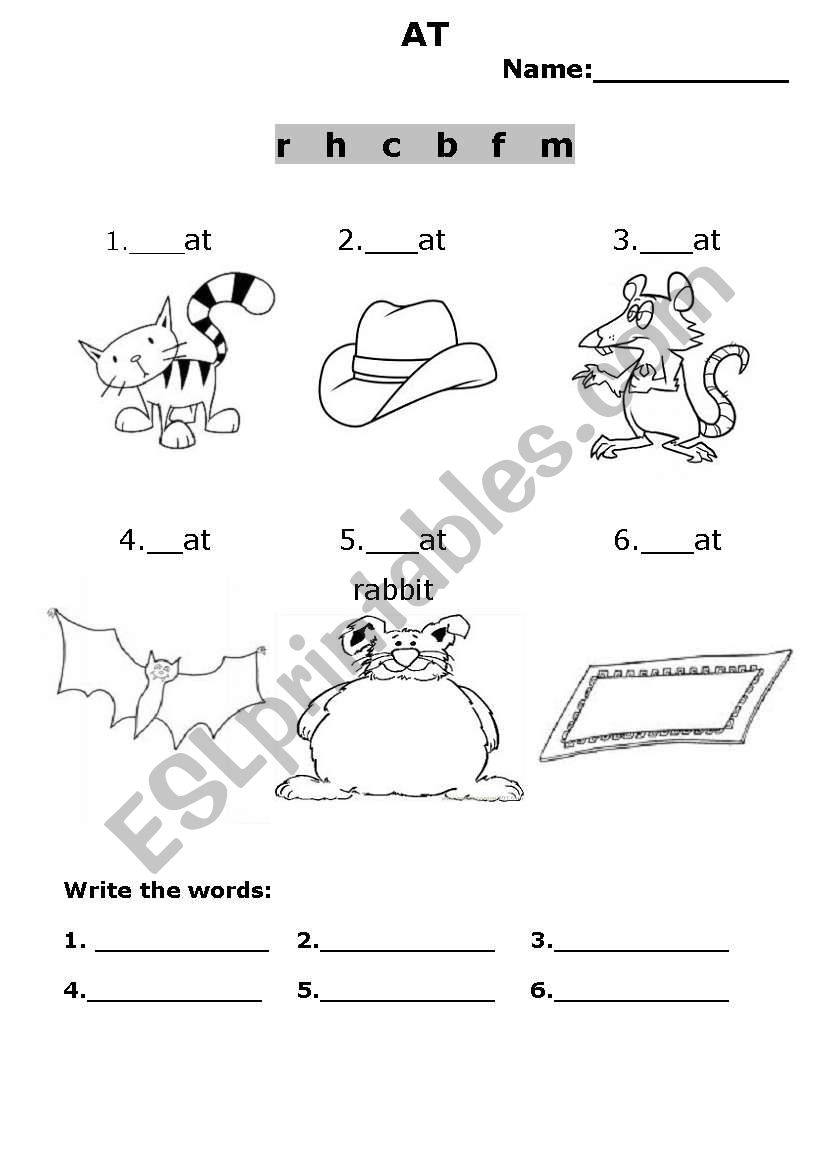 Phonics Exercise - Rhyming words with AT